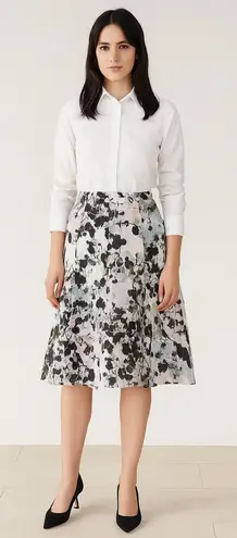 Lafayette 148 Art to Wear Abstract Floral Linen Blend A Line Skirt Size 10P Black