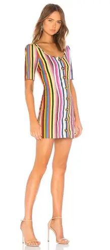 LPA New Button Up Linen Mini Dress in Rainbow Stripe