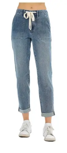 Judy Blue High Waist Drawstring Medium Wash Denim Jogger