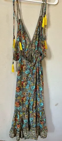 Khan Women’s Colorful Floral Backless Bohemian Tie Bow Sleeveless Midi Dress OS Size undefined