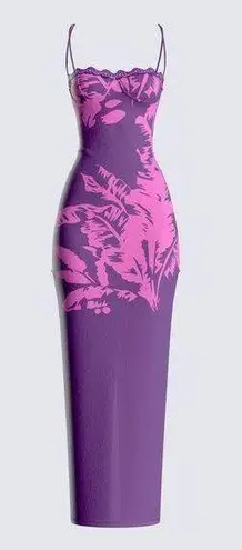 NWOT Finesse Nessa Floral Print Mesh Maxi Dress in Purple/Pink Size M Purple Size M