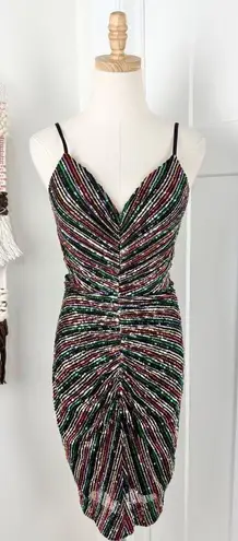 Dress the Population Viviane Rainbow Sequin Ruched Mini Dress Sz S NWT