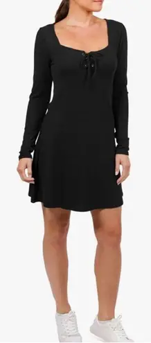 About A Girl Black Lace Up Soft Jersey Knit T-Shirt Long Sleeve Mini Dress Size Small