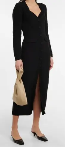 Anushka NANUSHKA Dana Black Cotton Tweed Knit Midi Dress Sweetheart Neck Size S