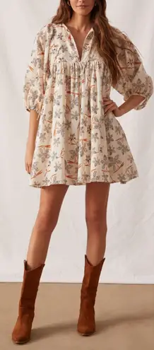 Anthropologie Caballero Breezy Tunic Dress Babydoll Size Medium Tan