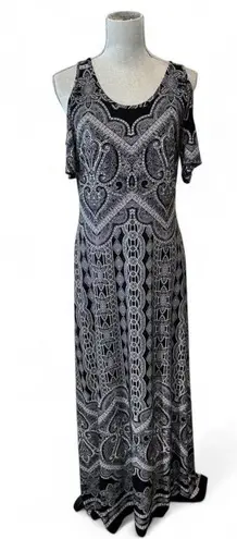 Ny&co NY& Stretch Medium Pull over black white paisley monochromatic maxi dress with cut-out shoulder sleeve