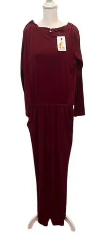 PRETTYGARDEN NWT Pretty Garden size small long sleeve elastic waist pockets burgundy jumpsuit - Image 1