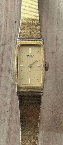 Seiko Ladies Watch Gold Plated Rectangular Dial Gold Tone Dial Hands Bracelet