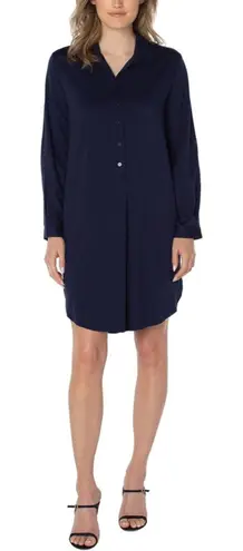 Liverpool Popover Shirtdress Collar Long Sleeve Button Front Cosmic Navy NWT L
