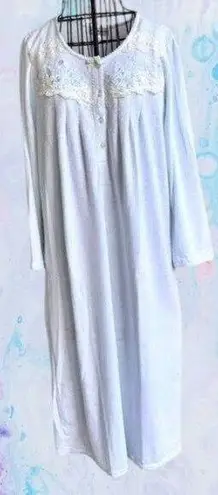 Miss Elaine Maxi Nightgown Small Blue Fleece Embroidered Flowers Lace Buttons Size undefined