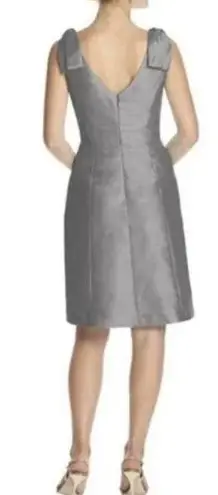 Alfred Sung NWT Dupioni Shoulder Bow Knee Length Dress in Dove Gray Silver