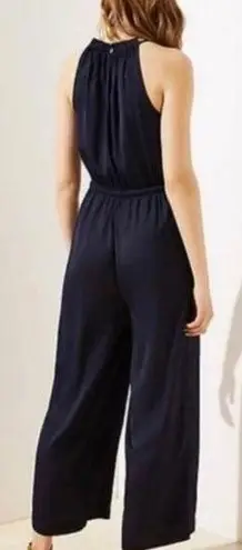 LOFT Navy Silky Maxi Long Wide Leg Romper Jumpsuit size MP Blue