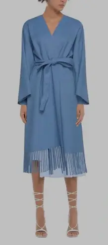 Zimmermann Fringed Wool Coat Wrap Robe Style Trench Coat Periwinkle Blue Size 3