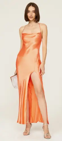 Bec & Bridge Annika Dress Sleeveless Cowl Neck Satin Slip Maxi Gown Orange 4