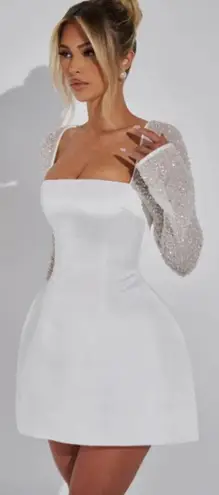 Babyboo NWT Dolly Mini Dress Ivory Satin Beaded Long Sleeve Women’s XS