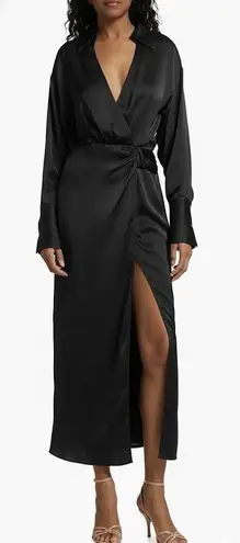 Ramy Brook NWT Aurora Draped Satin Shirtdress in Black Sz 0 $545