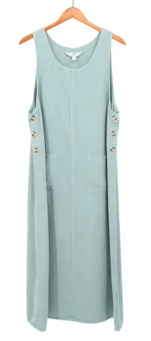Amy K Su AKS Tencel Pinafore Jumper Maxi Buttoned Pockets Seafoam Green Dress L Size L