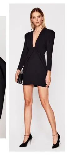 IRO Robiela Black Deep Plunge Puff Sleeve Mini Dress Size Small