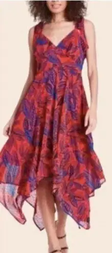 Alexis For Target Flowy Hem Leaf Print Dress Tie Shoulders Smocked Top Small Red