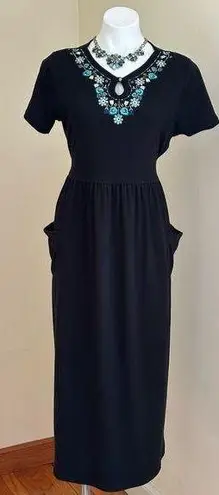 White Stag White Sag Black/Blue,White,Tan Floral Embroidered Dress Tie Back Pull Ov…