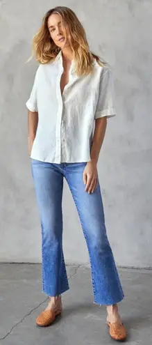 Outerknown Sea The Costa Crop Jeans Blue Wash Frayed Hem Denim Size 34 18