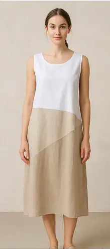 For Cynthia Sleeveless Linen Blend Colorblock Midi Dress Pockets A-line Sz XL