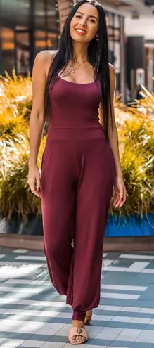 Aria Lattner Everyday Cuffed Jumpsuit in Merlot Size Large Red