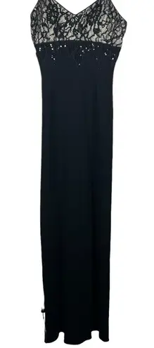 Rimini by Shaw Black Maxi Dress Size 6 Y2K Sequin Lace Overlay Witchy Whimsigoth