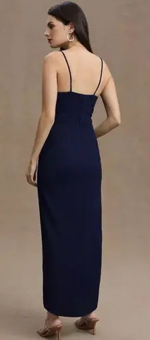 BHLDN Anthropologie Lyra Faux Wrap Crepe Midi Dress in Midnight Navy Blue