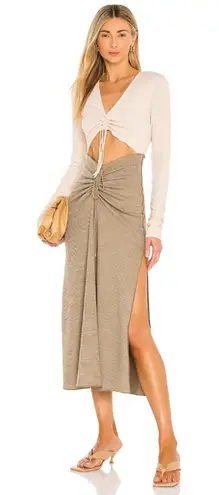 Song of Style Ezra Midi Dress in Ivory & Green Small