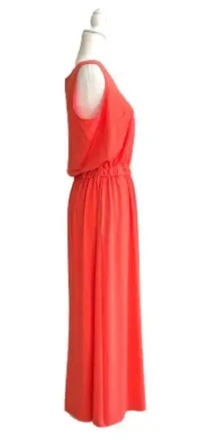 Joan Rivers  Maxi Dress Petite Coral Orange Sleeveless V-Neck Jersey Size SP