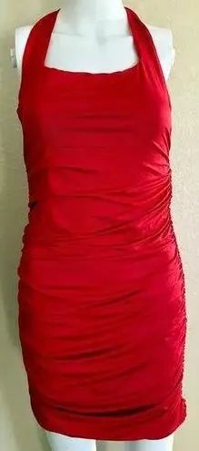 UNBRANDED | Women's Rouched Halter Neck Mini Holiday Event Party Dress | Medium Red