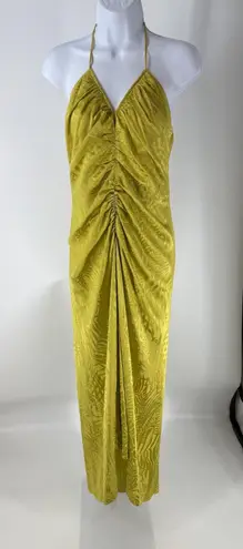 Veronica Beard Yellow Ruched Halter Maxi Dress