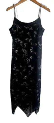 Byer Too Black Metallic Floral Slip Bodycon Dress Size Large Whimsygoth Fairy
