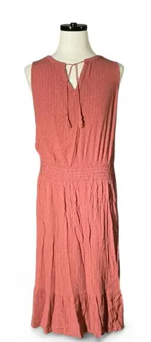 prAna Sleeveless Smocked Waist Maxi Dress Coral Herringbone Pattern L