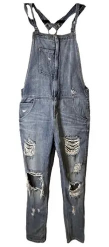 Bullhead Denim Co Bib Overalls Denim Distressed Size Small 100% Cotton Blue