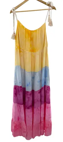 White Birch Women's Dress Tie Dye Tiered Maxi Spaghetti Strap Casual S