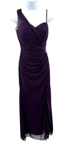 XScape Petite Purple One Shoulder Ruched Embellished Gown Formal Evening Dress 4