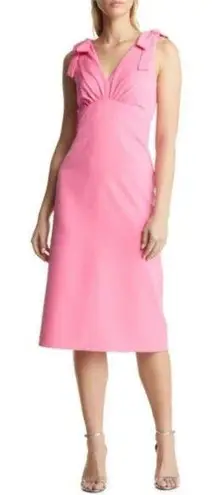 Julia Jordan V-Neck Tie Sheath Knee Length Dress Womens 12 Pink Bows Formal Chic