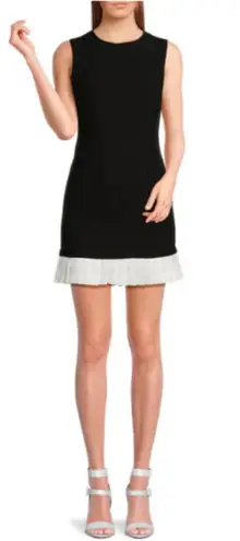 NWT Lea & Viola Pleated Round Neck Mini Sheath Dress Black Women's Size Small