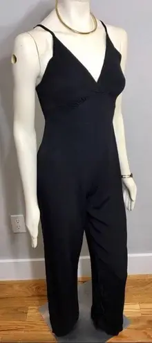 Forever 21 Little Black Strappy Plunging Neck Jumpsuit Sz Small