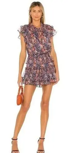 Misa Lilian Multicolor Floral Tassels Ruffle Tiered Mini Fit & Flare Dress Sz L