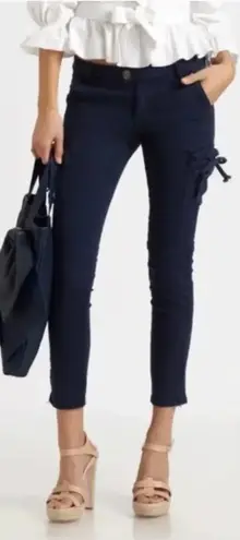 RED Valentino Navy Blue Cargo Pants Ankle Skinny Bow Detail Size Size 6