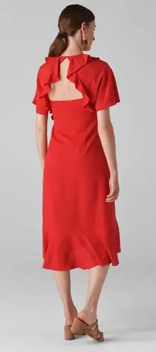 Whistles Abigail Frill Wrap Dress Size 2 Red Ruffles Back Cutout Midi New