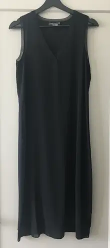 Vince Silk Rib Trim Black Sleeveless Shift Dress