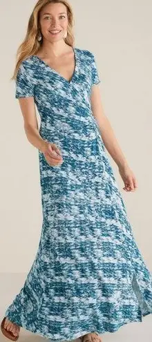 Soft Surroundings  Joanna Stretchy Turquoise Packable Wrap Maxi Dress Small