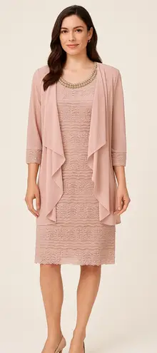 R & M Richards Blush Lace Dress & Sheer Jacket Set Size 10 Formal Outfit