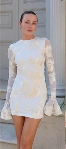 Rotate Birger Christensen Dress Rosita White Mesh Floral Back Cutout Mini US 12