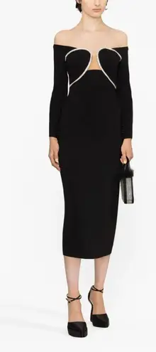 Self Portrait Self-Portrait Crystal Off Shoulder Heavy Midi Dress Black Sparkle Size 4 NEW