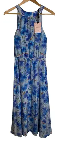 NEW Nara Milano Blue Floral Maxi Silk Dress With Halter Neck US Size 6